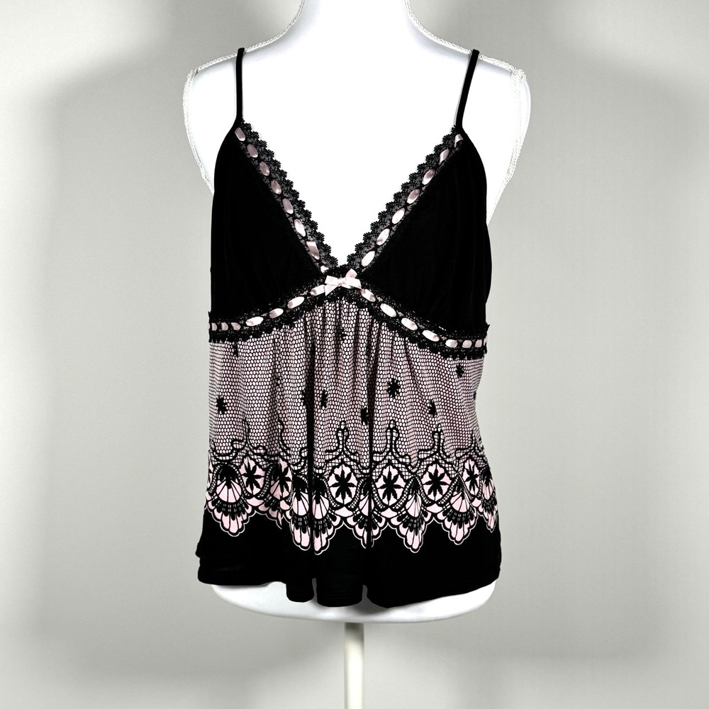 Studio Donatella Whimsigoth Lace Cami Top Black Pink Size M Y2K‎